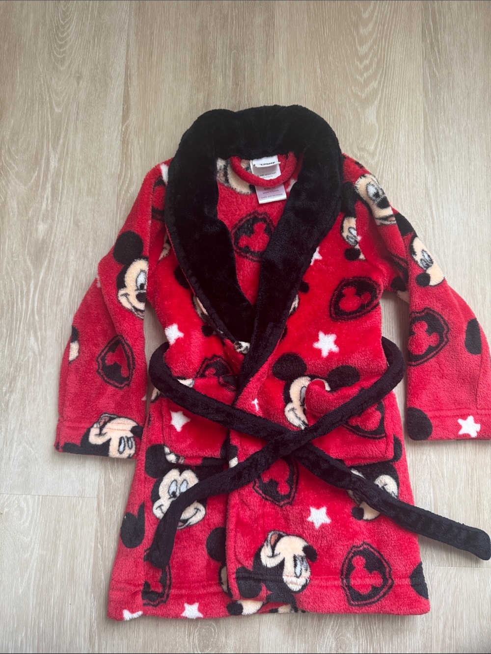 Disney Red Mickey Plush Kids Robe with Black Trim